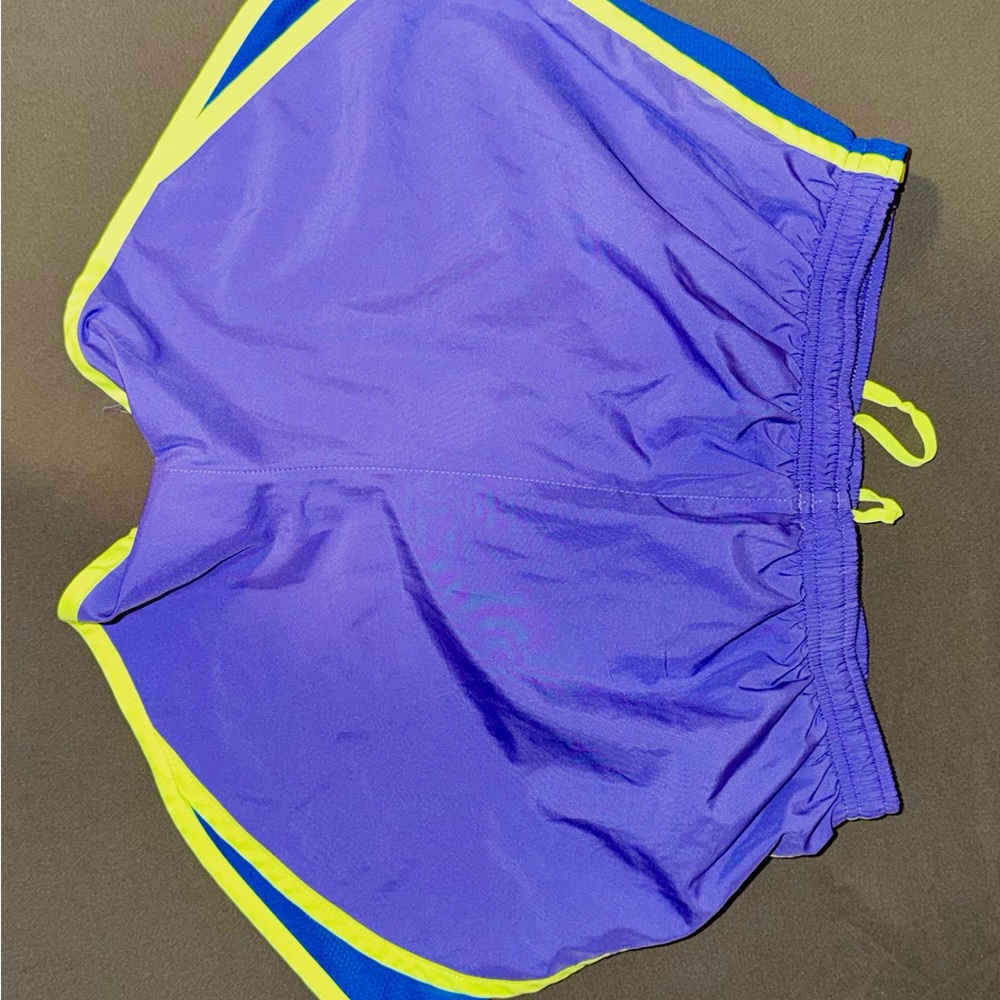 Nike Women’s Purple Athletic Shorts with Neon Yellow Trim - Picture 3 of 7